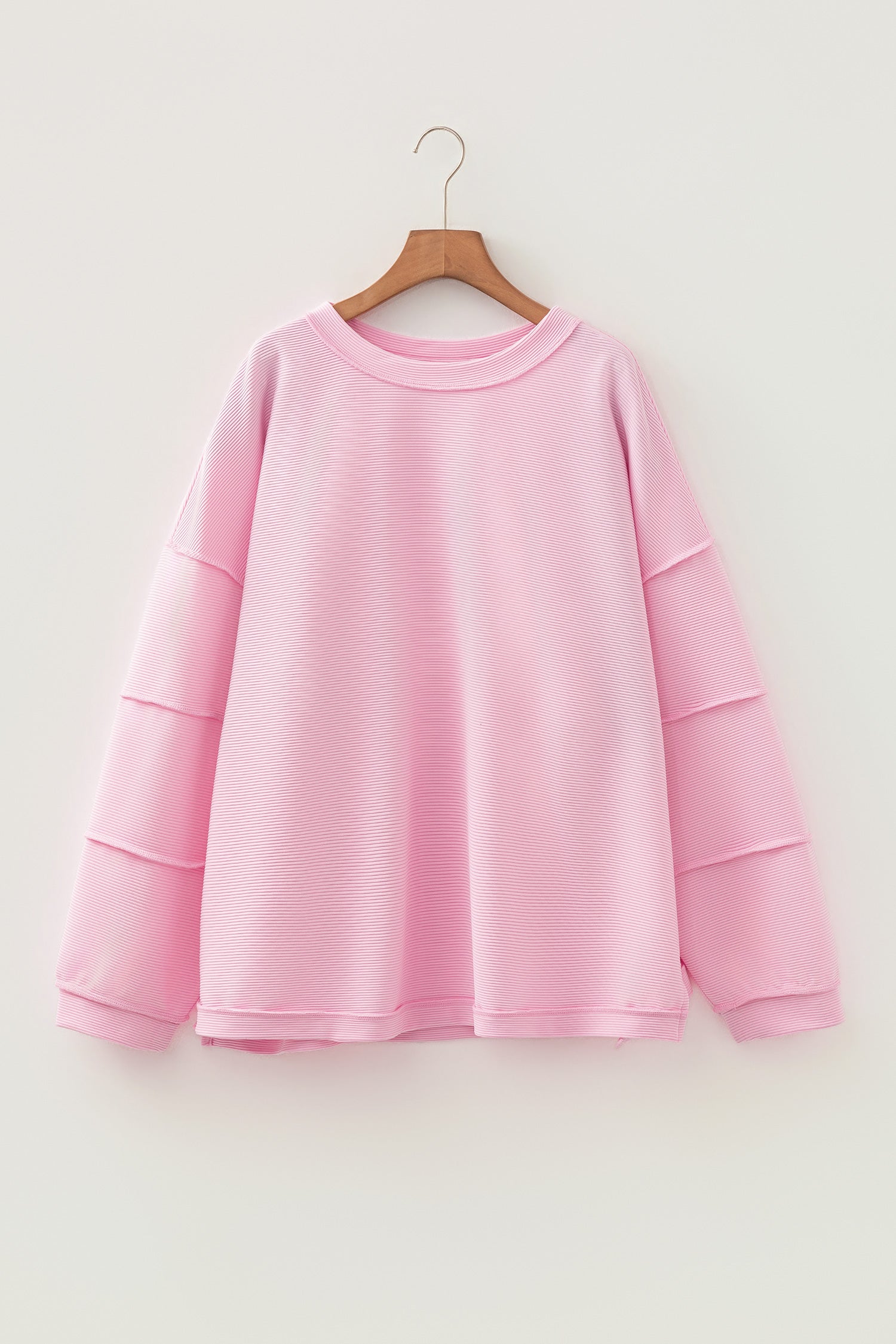 Lavendula Horizontal Ribbed Exposed Seam Detail Drop Shoulder Baggy Pullover