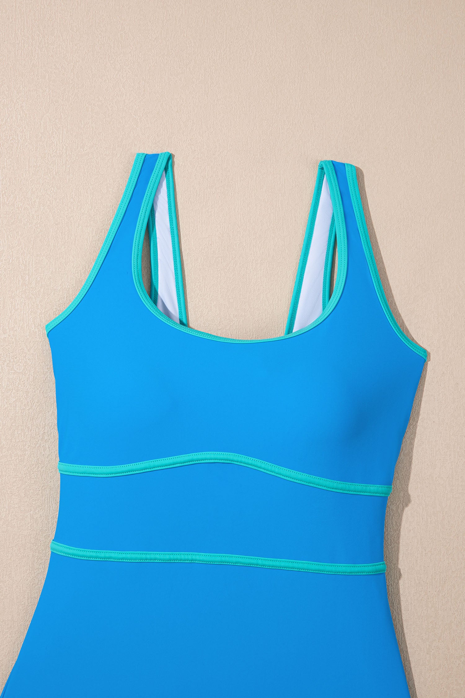 Navy Blue Contrast Trim Lace-up Back One Piece Swimsuit