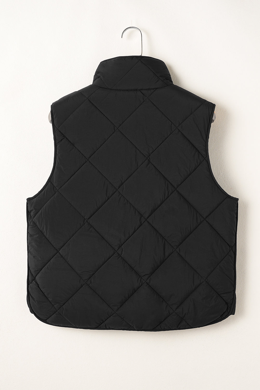 Beige Quilted High Neck Button Up Pocket Vest Coat