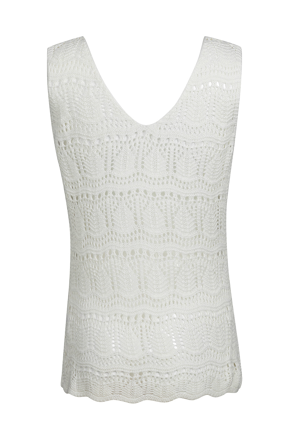 White V Neck Textured Hollow-out Sweater Vest