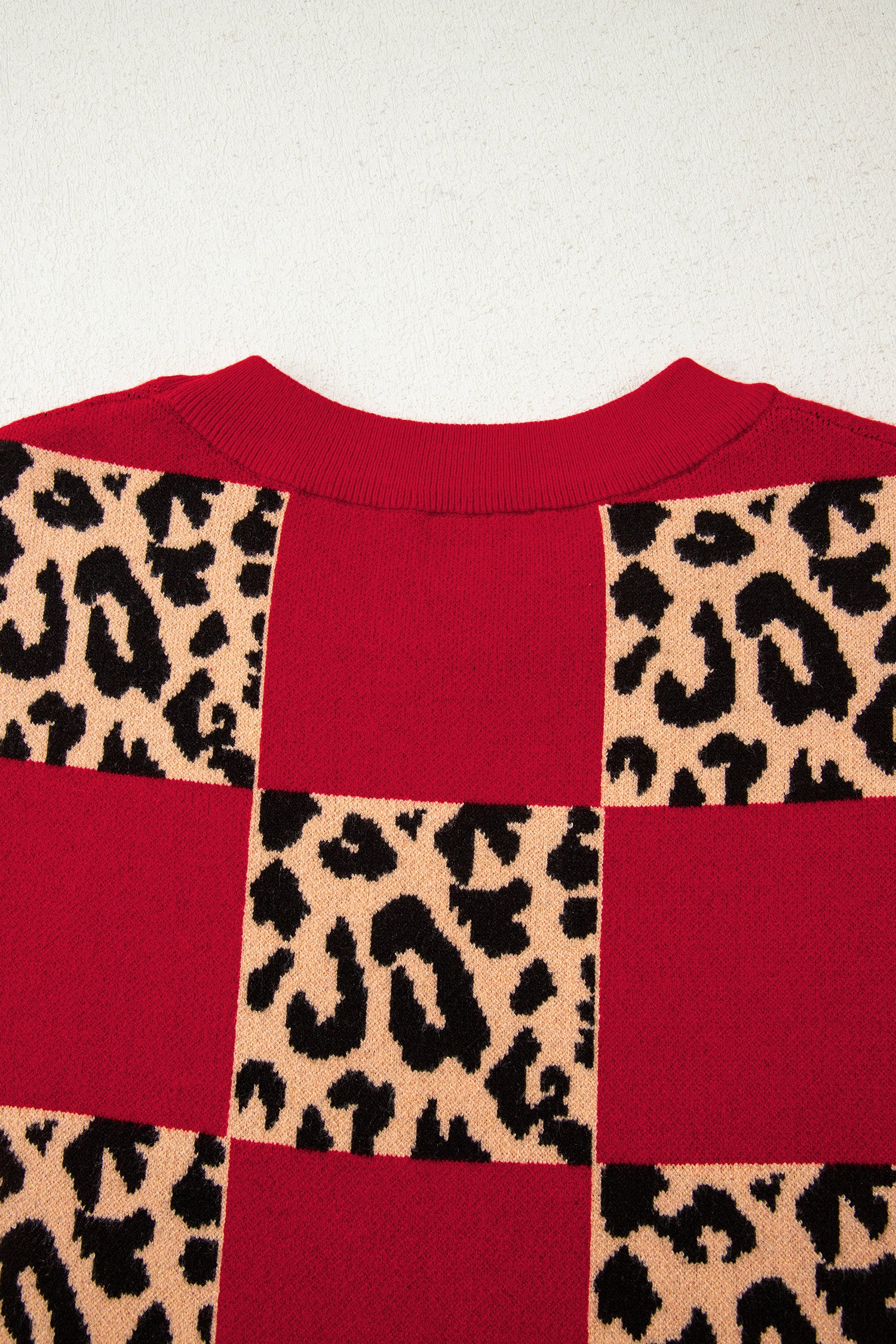 Black Leopard Checkerboard Short Sleeve Knit Sweater