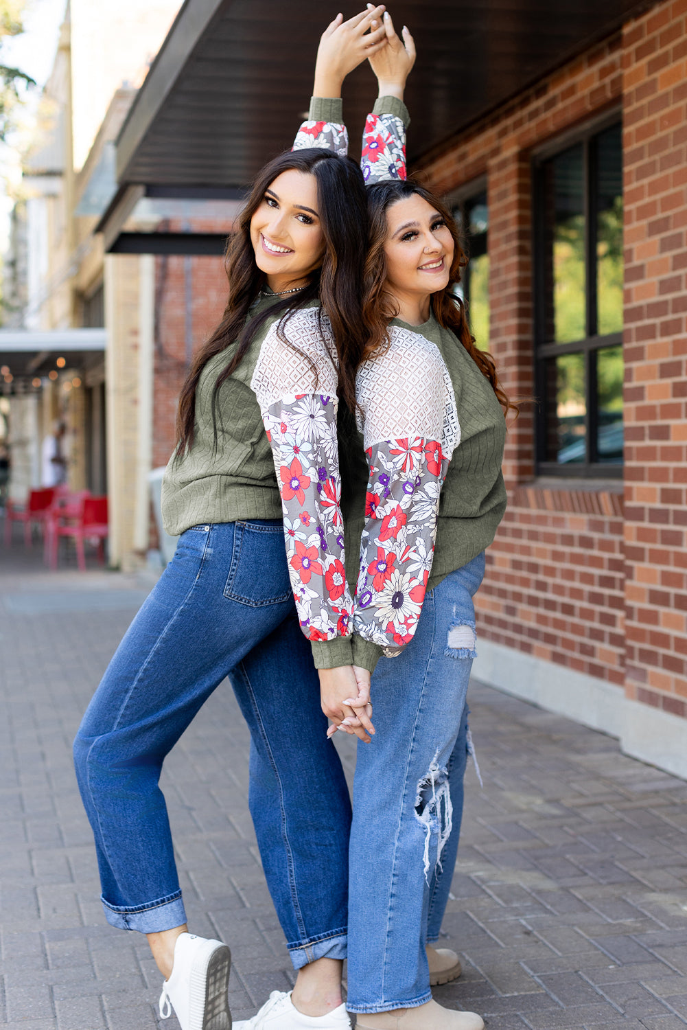 Vineyard Green Plus Size Textured Floral Patchwork Raglan Sleeve Blouse