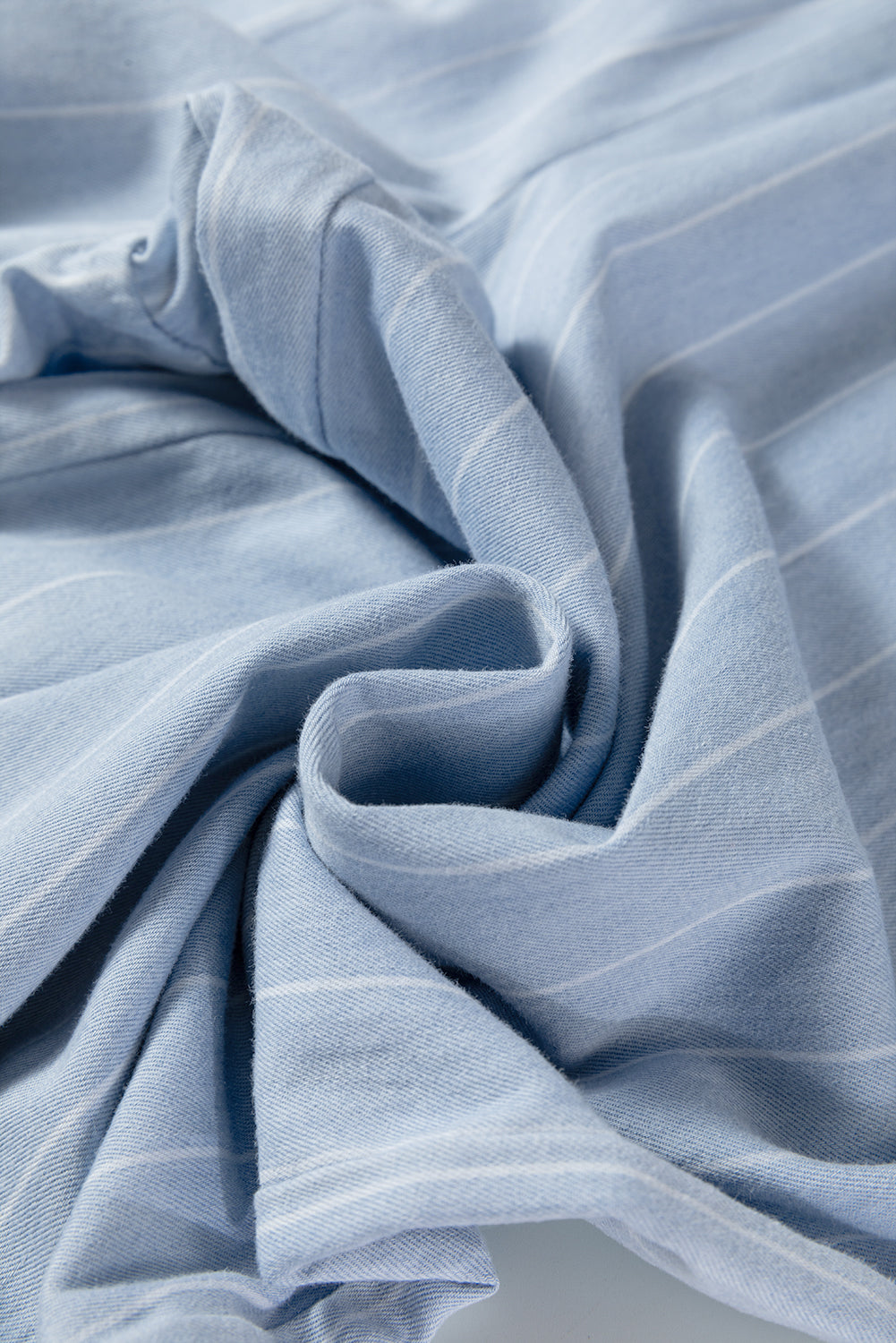 Blue Stripe Chambray Wide Leg Tied Elastic Waist Trousers