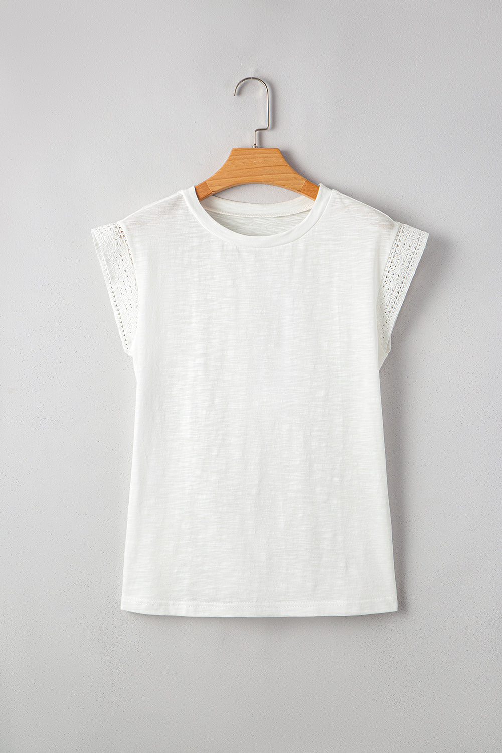 Yellow Cream Lace Patchwork Cap Sleeve Round Neck T Shirt