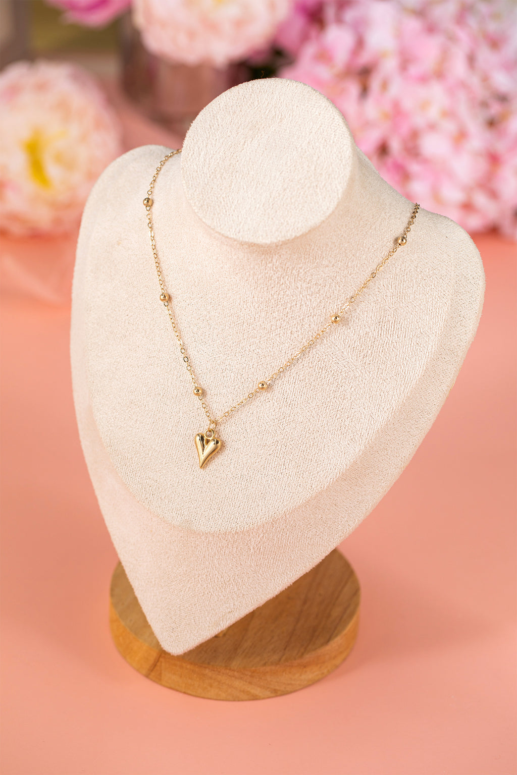 Gold Plated Alloy Puffed Heart Necklace