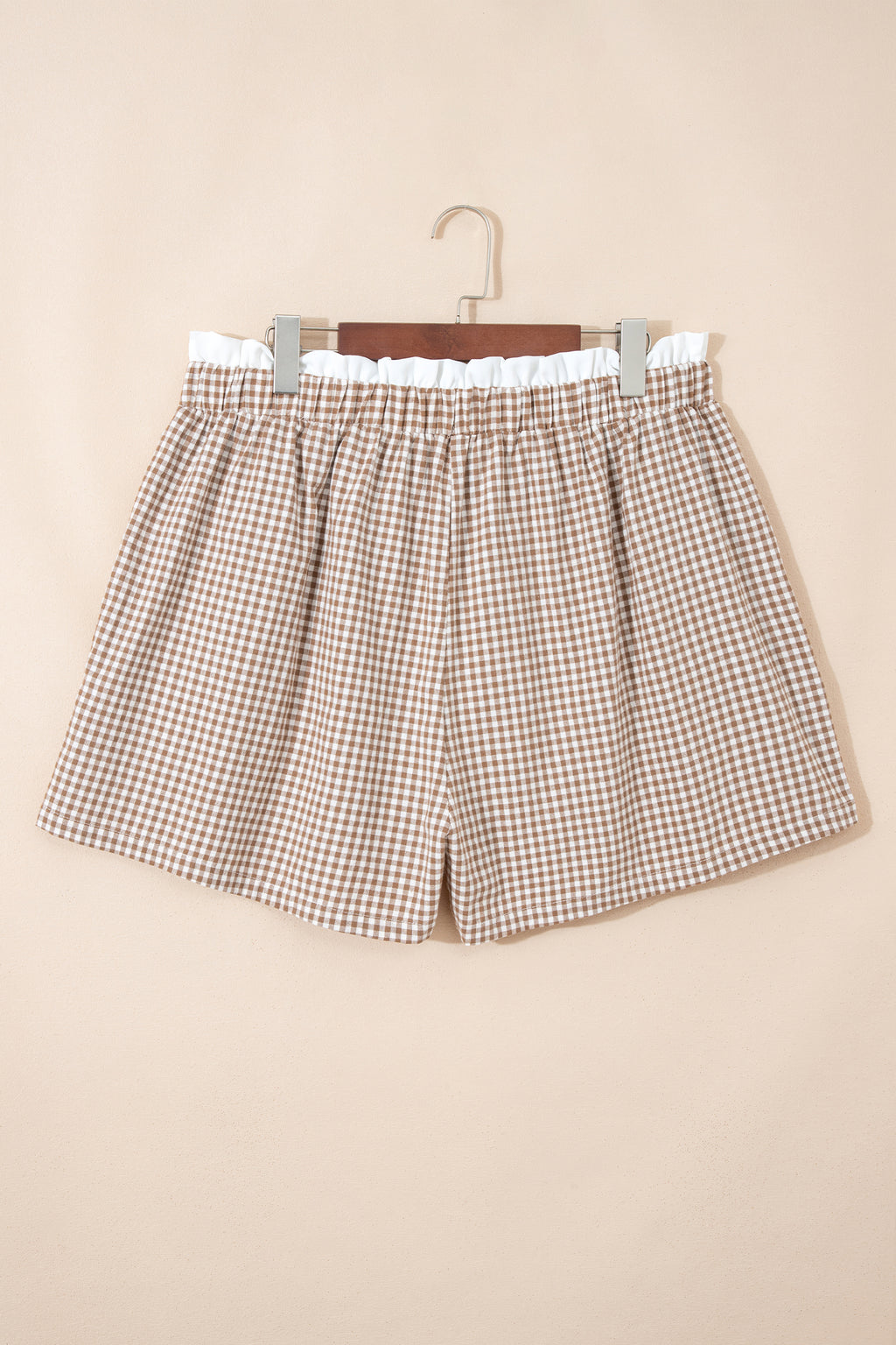 Red Contrast Trim Plaid Print Plus Size Shorts