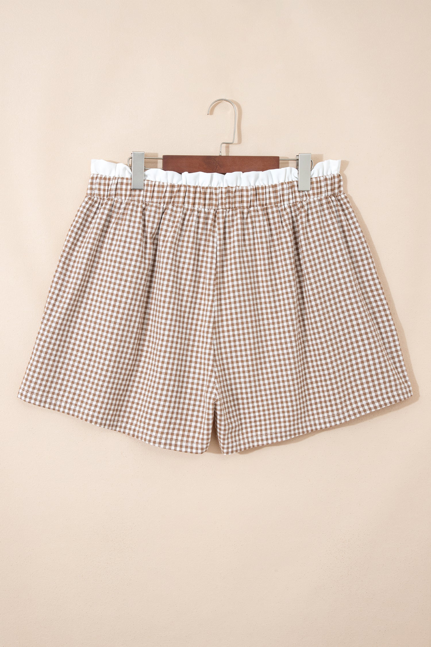 Red Contrast Trim Plaid Print Plus Size Shorts