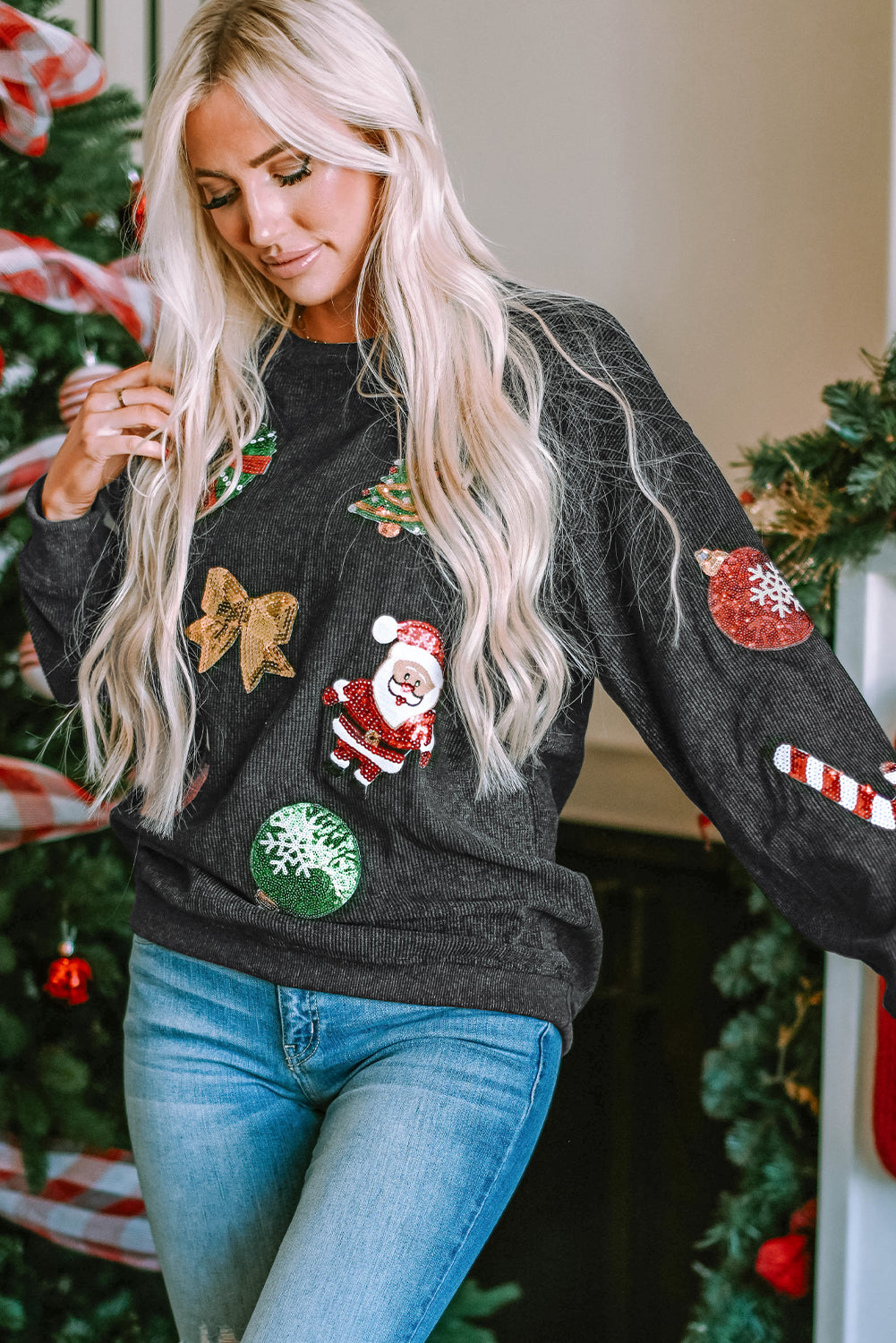 Khaki Give Thanks Pumpkin Graphic Corded Sweatshirt