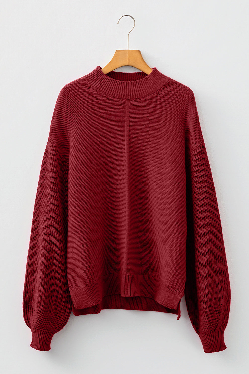Dirty blue Solid Color Front Seam Drop Shoulder Loose Sweater