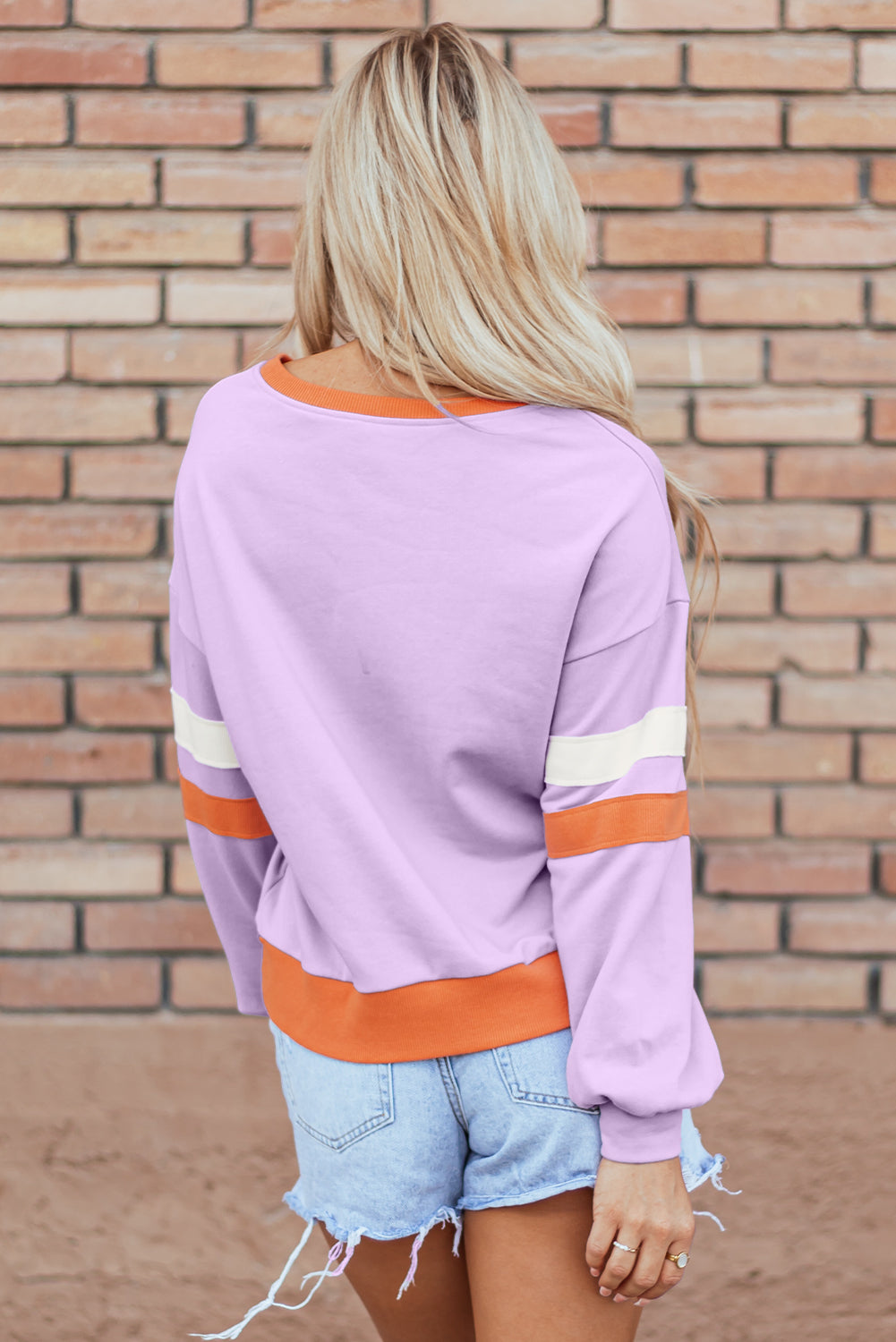 Orchid Bouquet Halloween Floral Pumpkin Color Block V Neck Sweatshirt