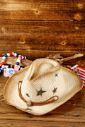 Khaki Vintage Star Shape Woven Wide Brim Buckle Hat