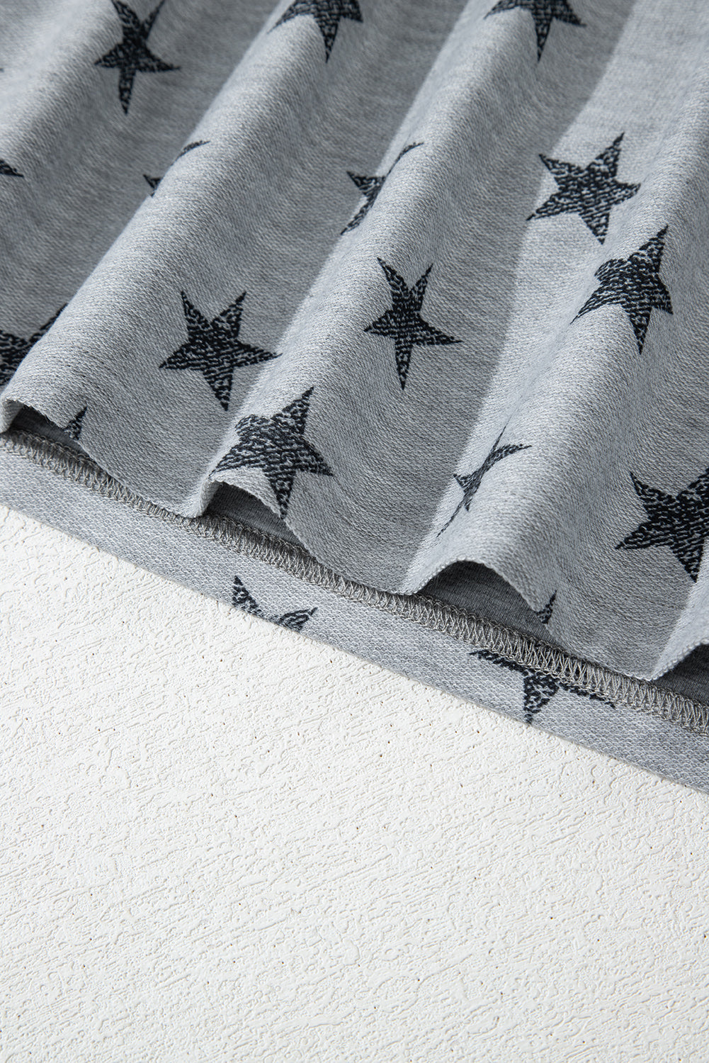 Gray Star Print Tiered Ruffled Sleeve Crew Neck T Shirt