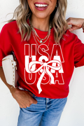 Red USA Bow Printed Casual Cotton Blend T Shirt