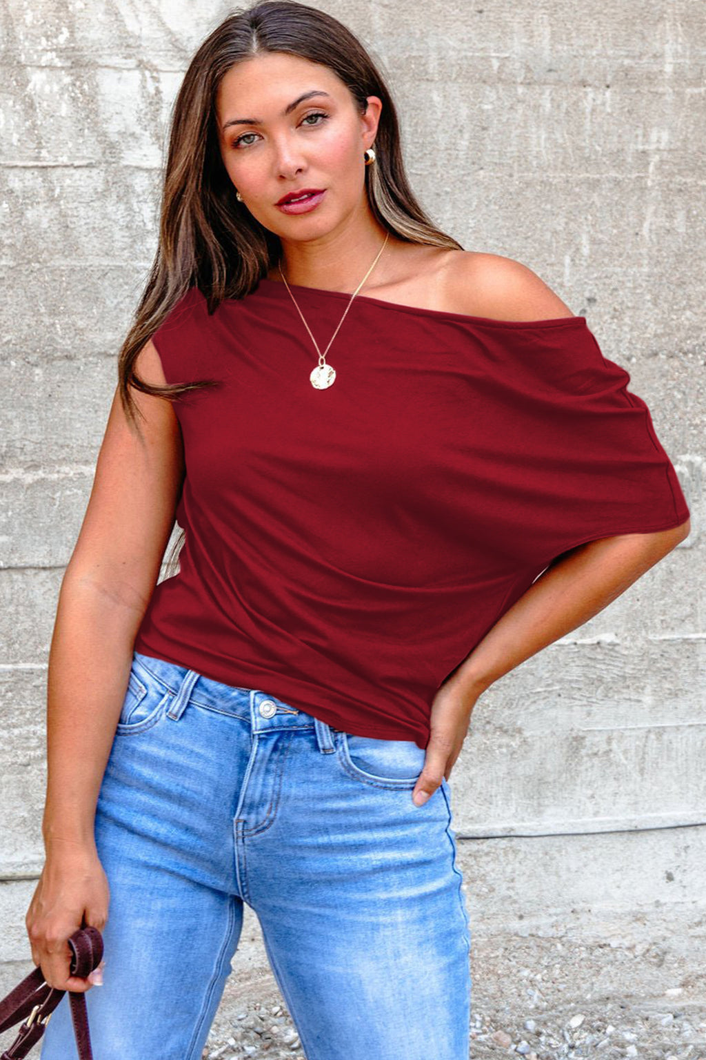 Coffee Plus Size Solid Color Asymmetric Neck Short Sleeve Blouse
