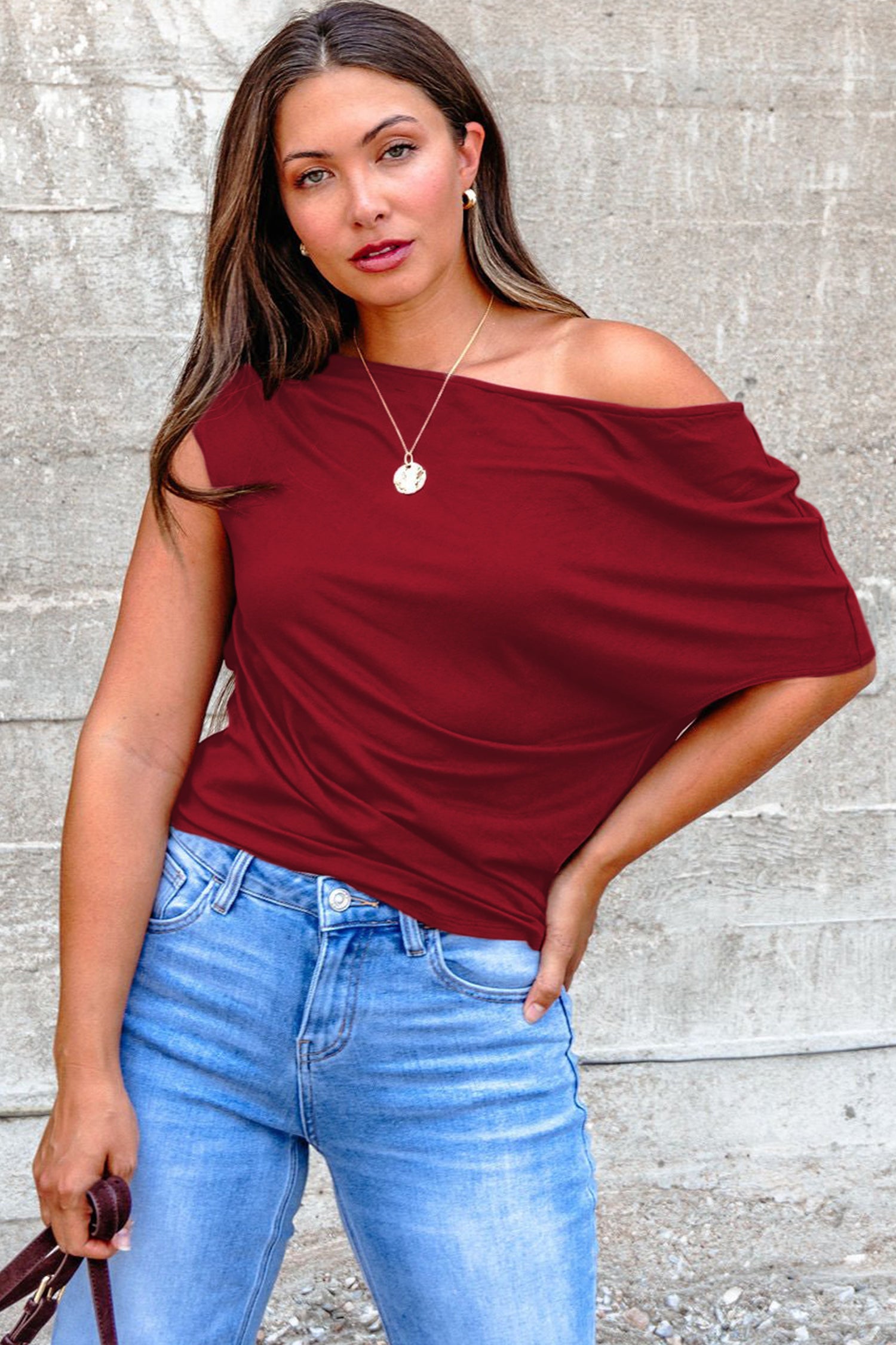 Coffee Plus Size Solid Color Asymmetric Neck Short Sleeve Blouse