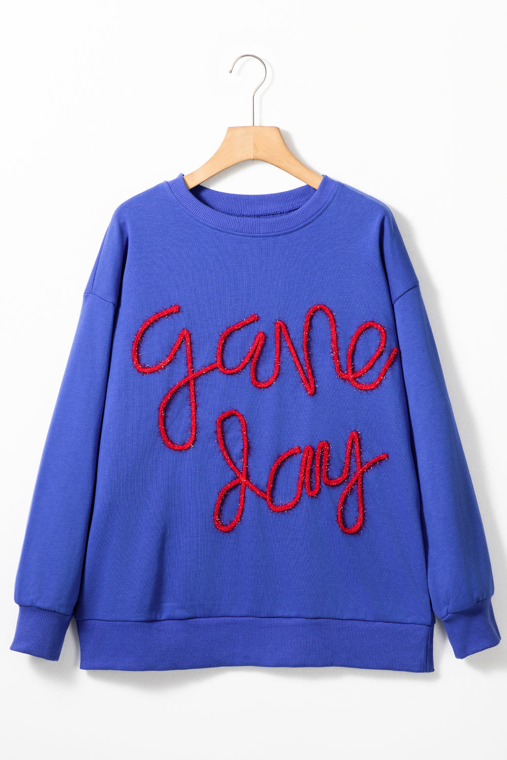 Russet Orange Tinsel Game Day Drop Shoulder Graphic Sweatshirt