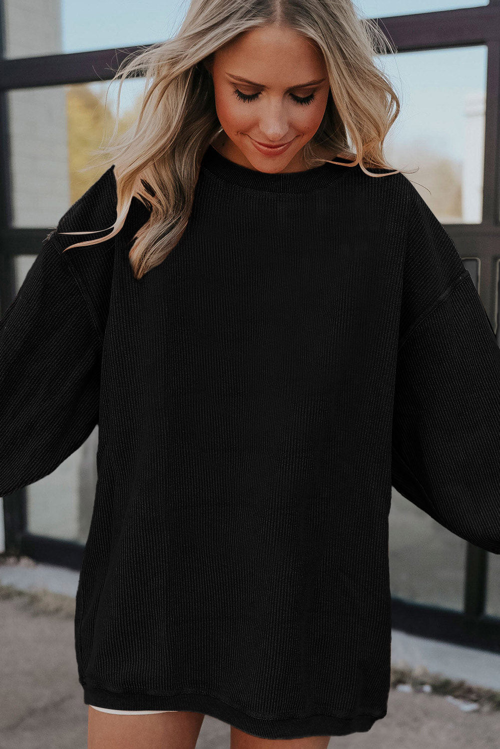 Grass Green Ribbed Corded Oversized Sweatshirt