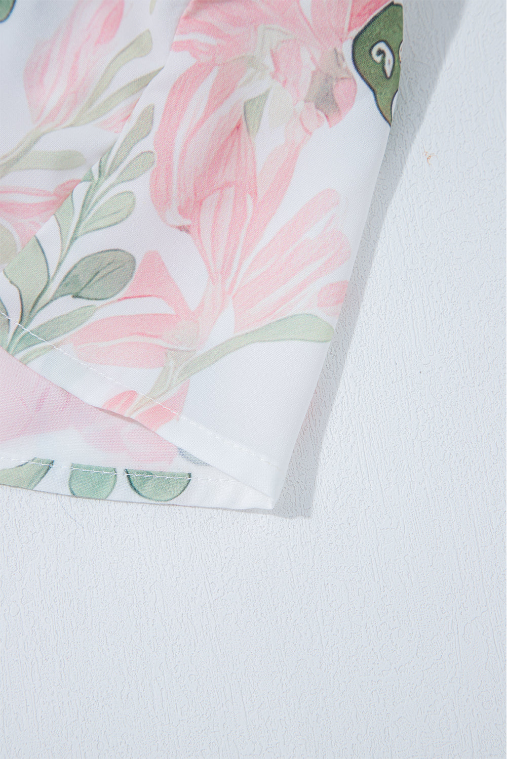 Pink Plus Size Floral Print Striped Detail Short Summer Dress