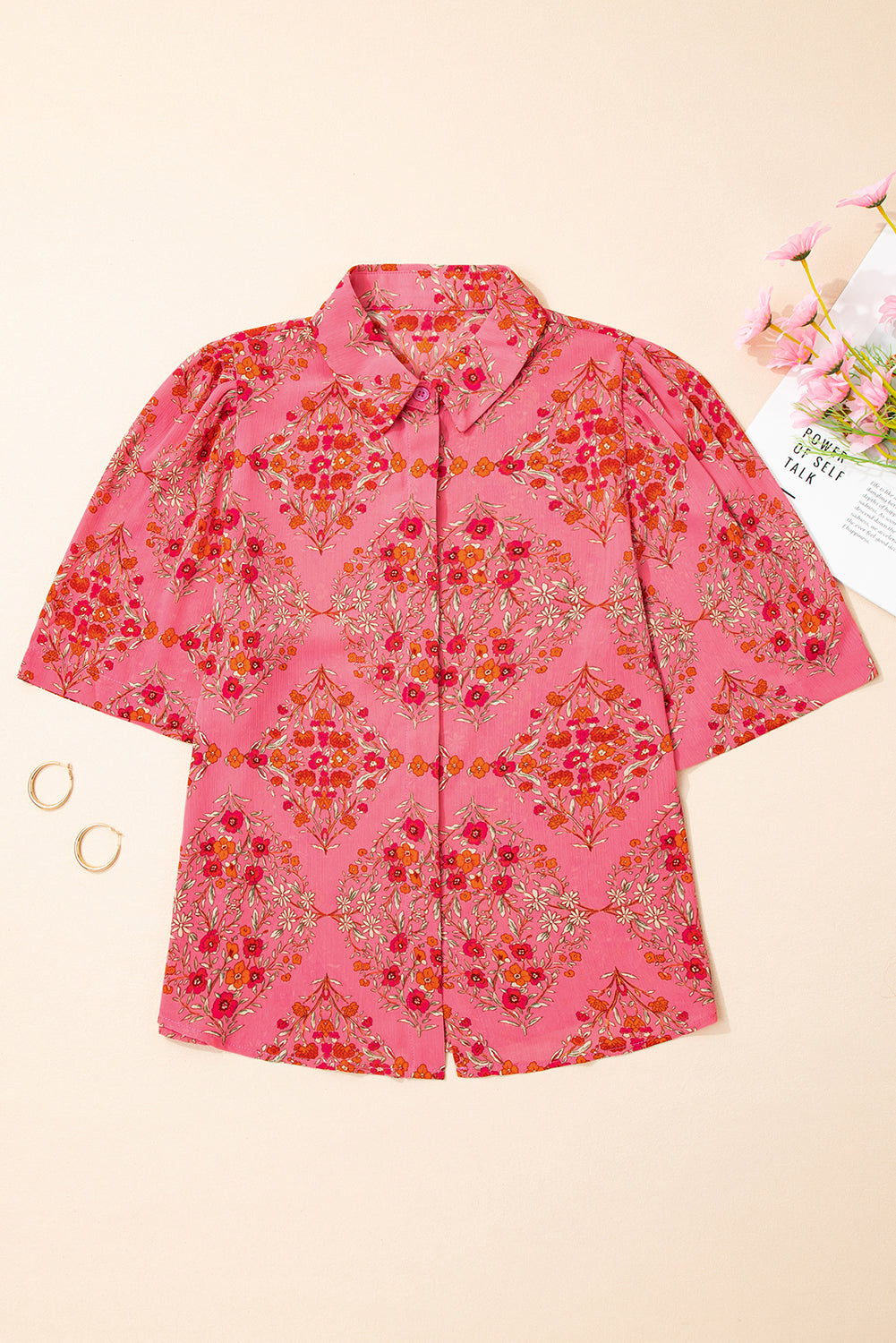 Black Strawberry Aesthetic Floral Puff Sleeve Shirt
