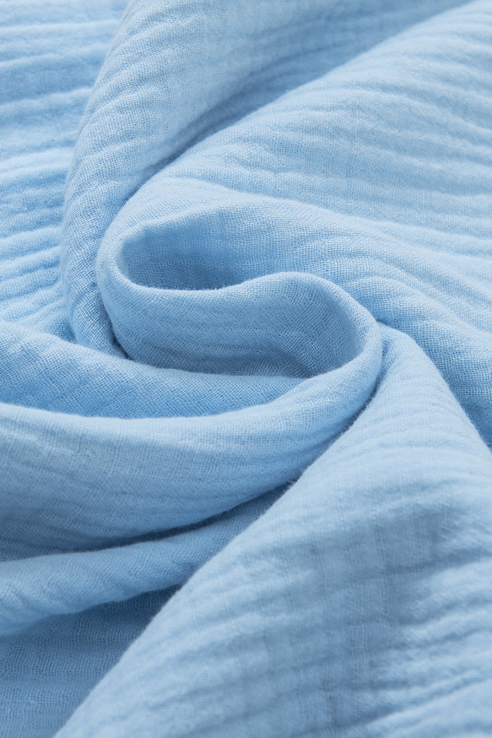 Light Blue Crinkled Cotton Gauze Ruffle Sleeve Blouse