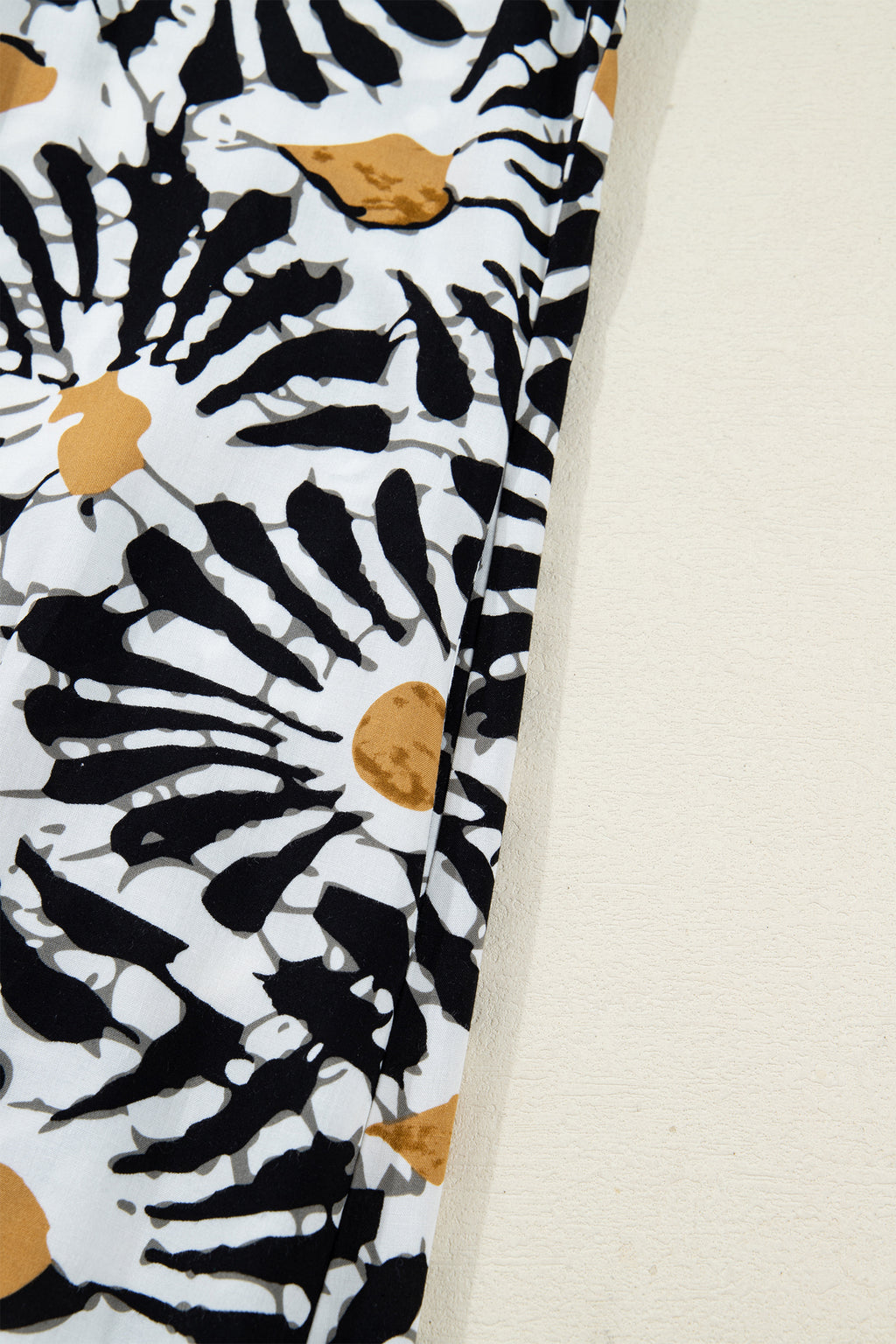 Black Abstract Floral Print Split V Neck Long Dress with Sleeves