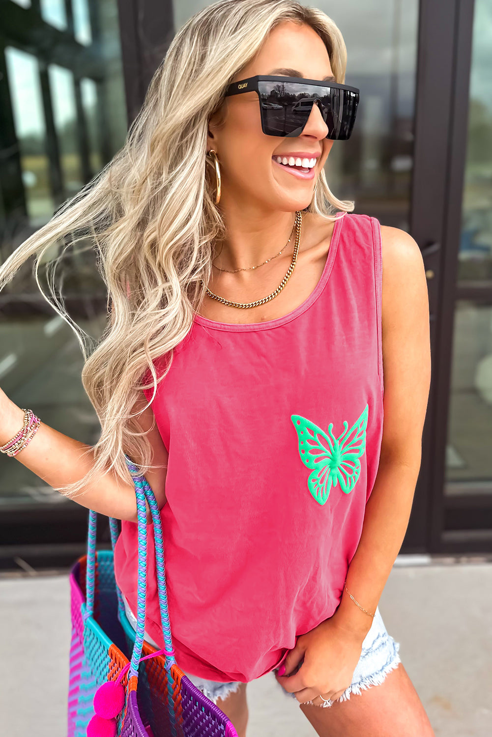 Blue Sun Graphic Casual Tank Top