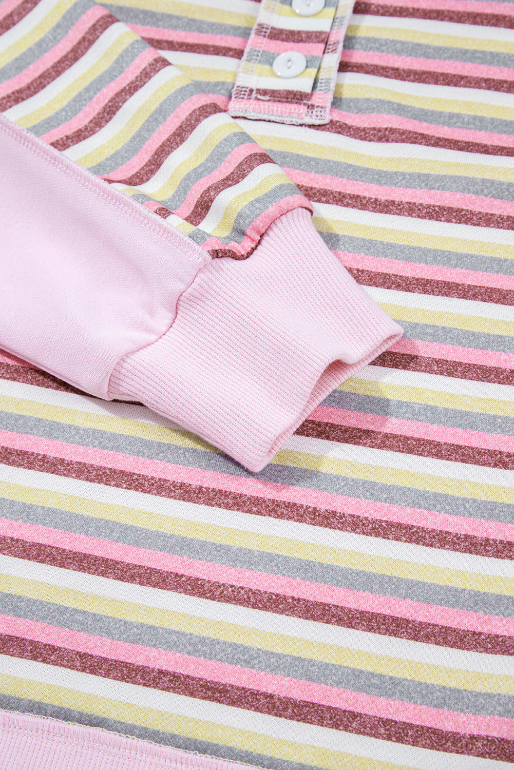Pink Exposed Seam Color Block Striped Patchwork Loose Henley Sweatshirt