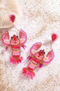 Rose Red Crystal Gem Beaded Crayfish Earrings