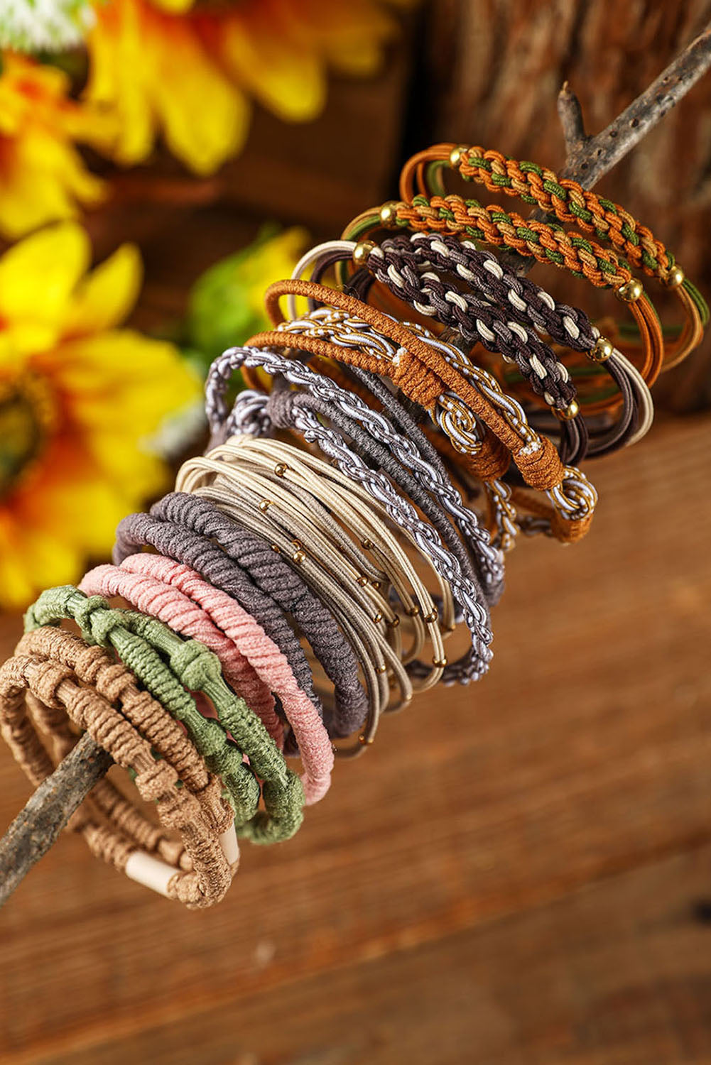 Pink Multicolour 20pcs Boho Knotted Hair Ties