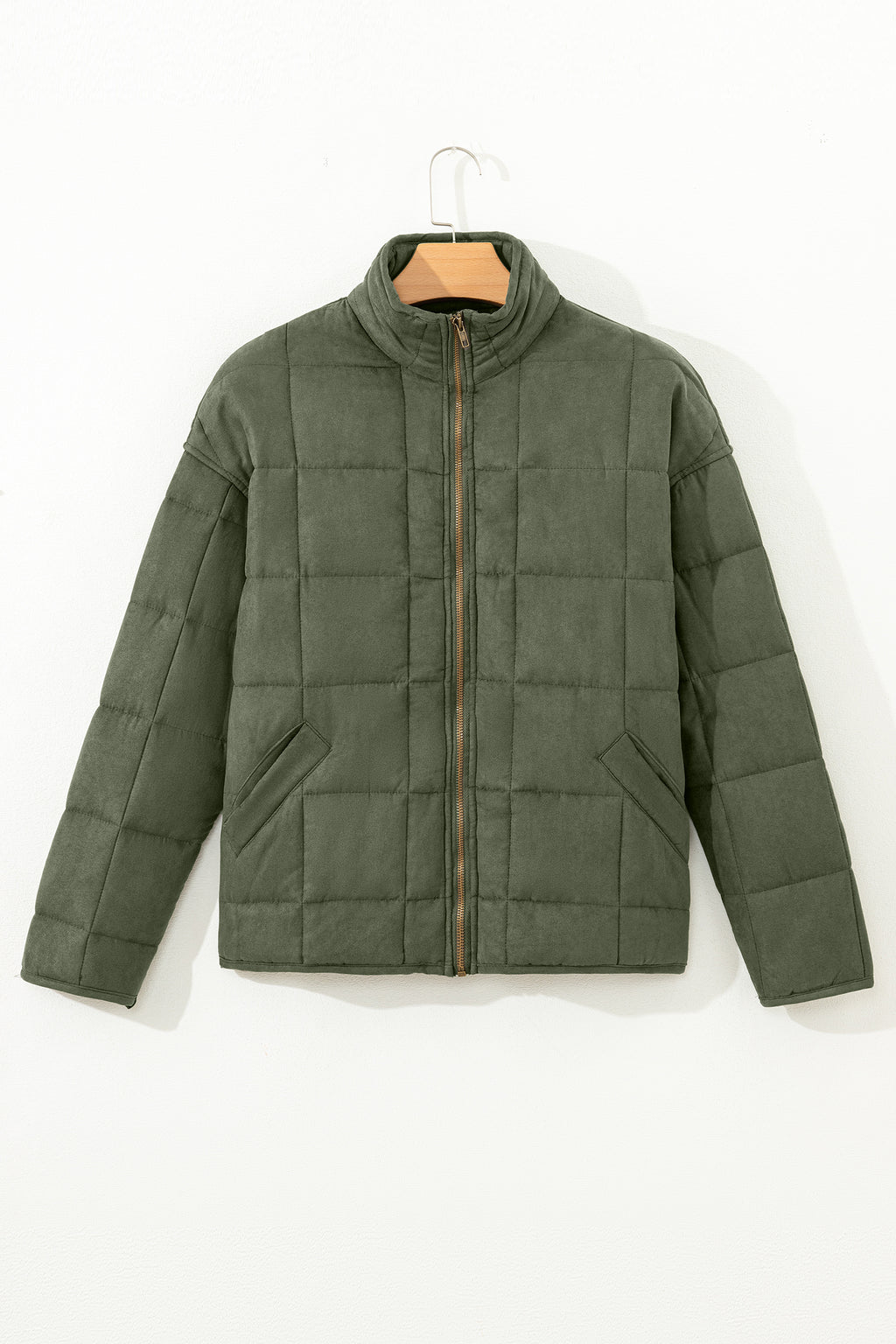 Khaki Zip-Up Pocket Quilted Jacket