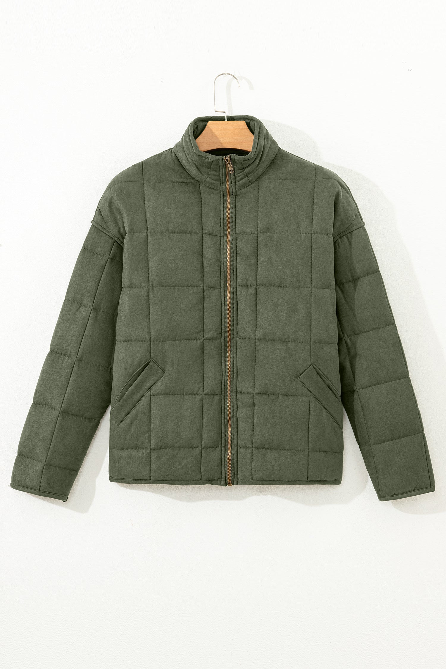 Khaki Zip-Up Pocket Quilted Jacket