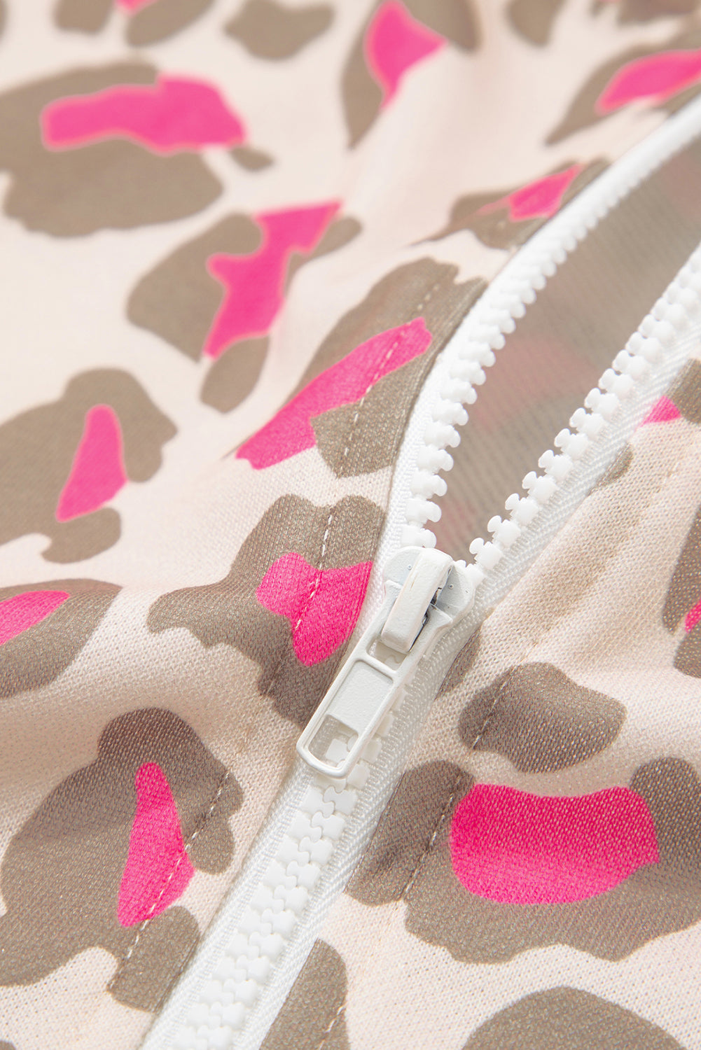 Rose Leopard Print Zip-up Hooded Sweatshirt