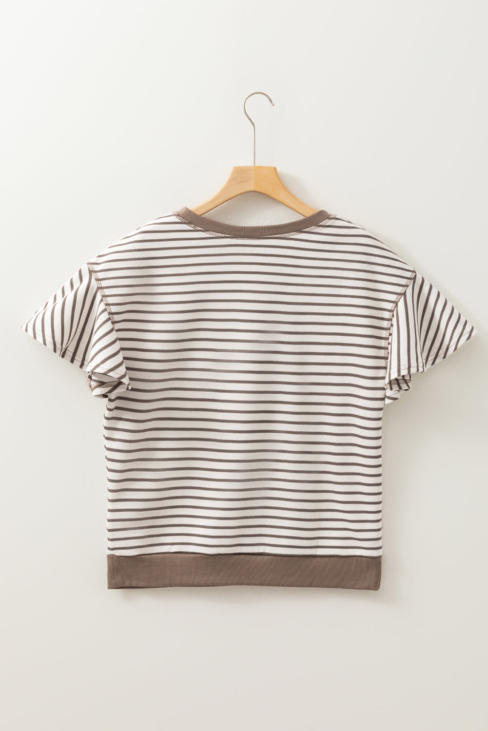 Bright Green Contrast Detail Striped Ruffle Short Sleeve Top