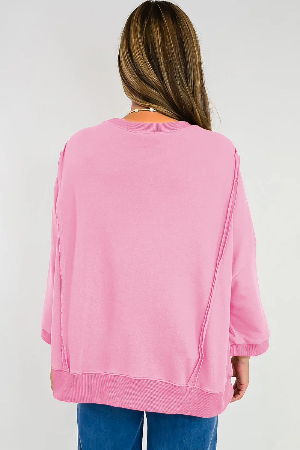 Beige Plus Size Raw Seam Detail Floral Bow Patched Baggy Pullover