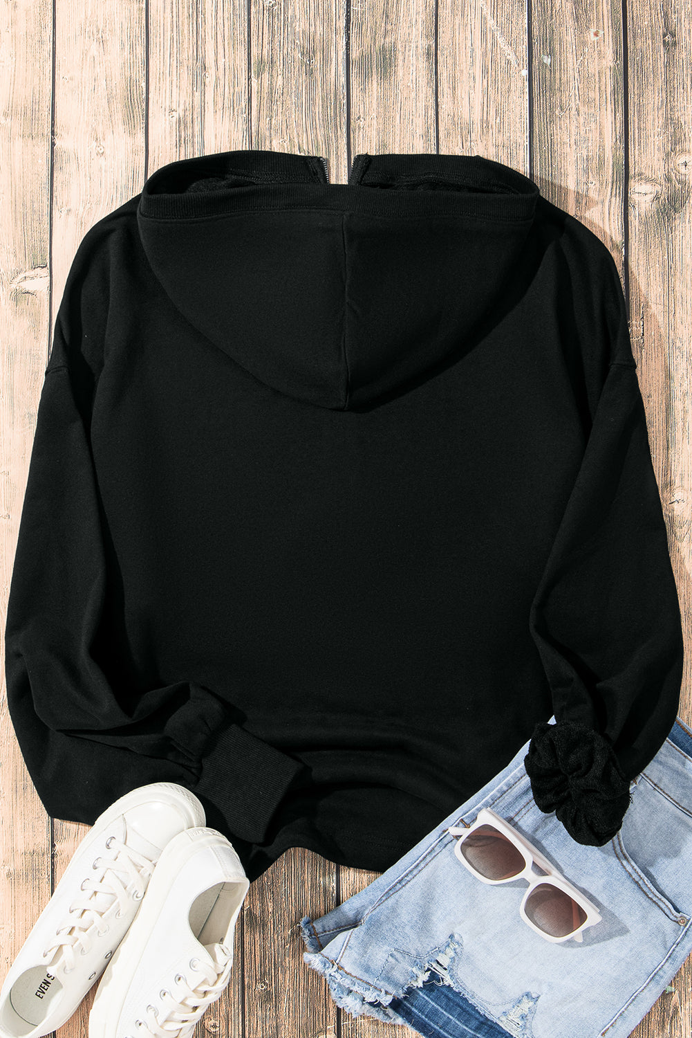 Light Grey Solid Kangaroo Pocket Half Zipper Oversized Hoodie