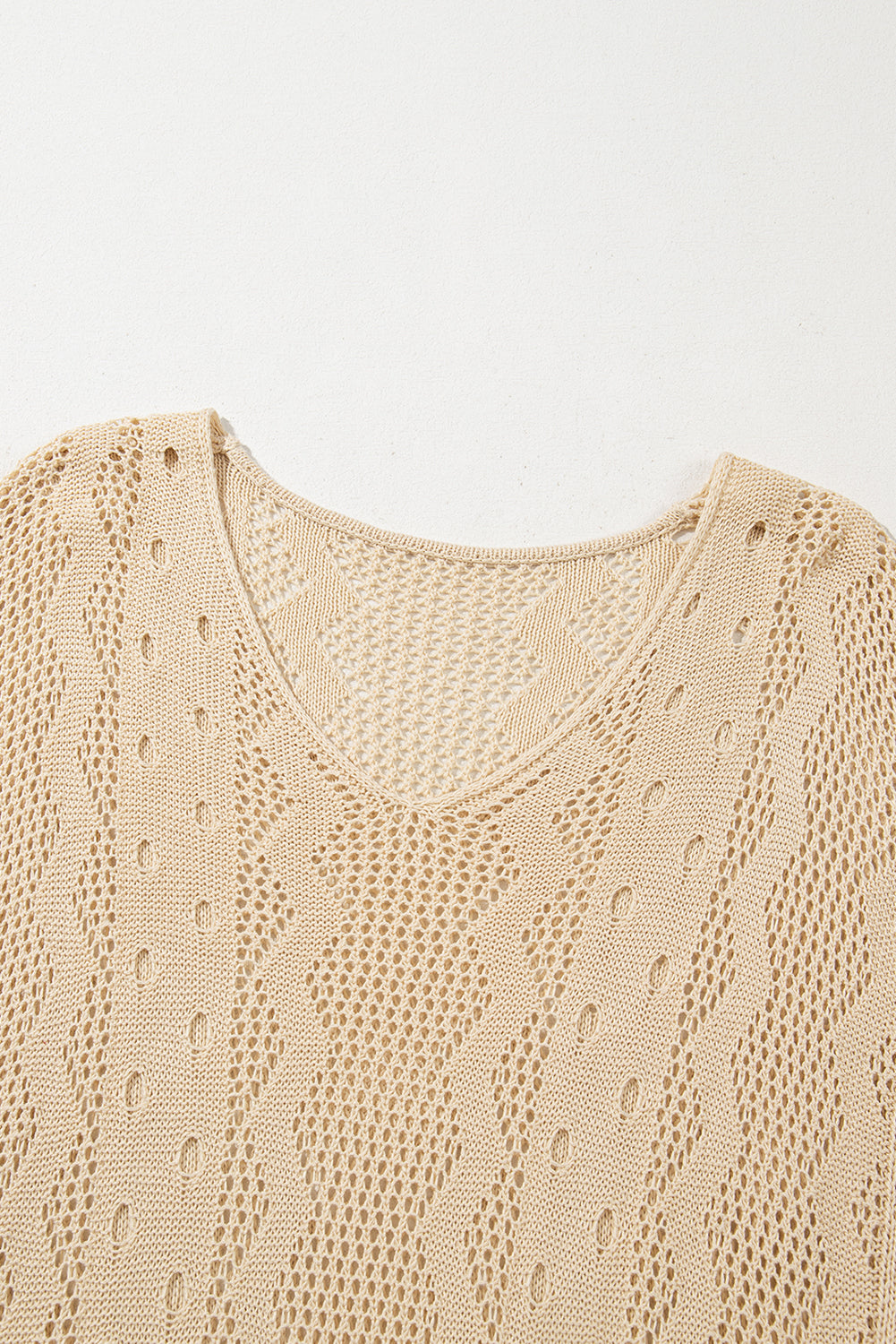 Apricot Solid Color V Neck Hollowed Knit Tunic Beach Coverup