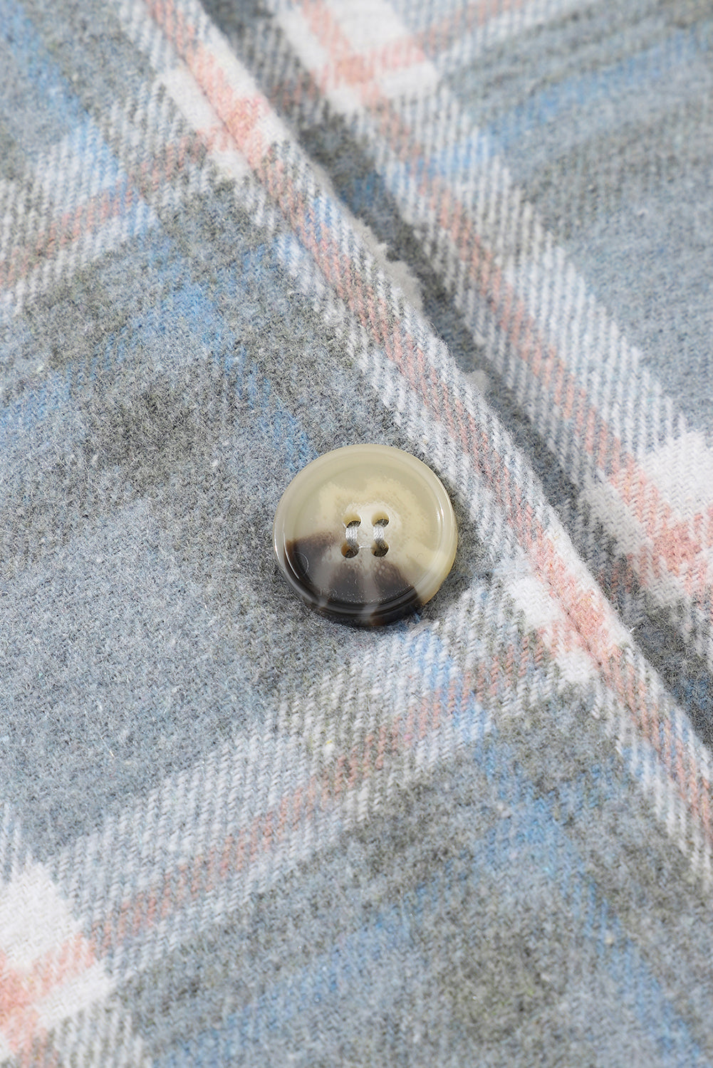 Sky Blue Stripe Sherpa Collar Cuffs Patchwork Plaid Shirt Jacket with Chest Pocket