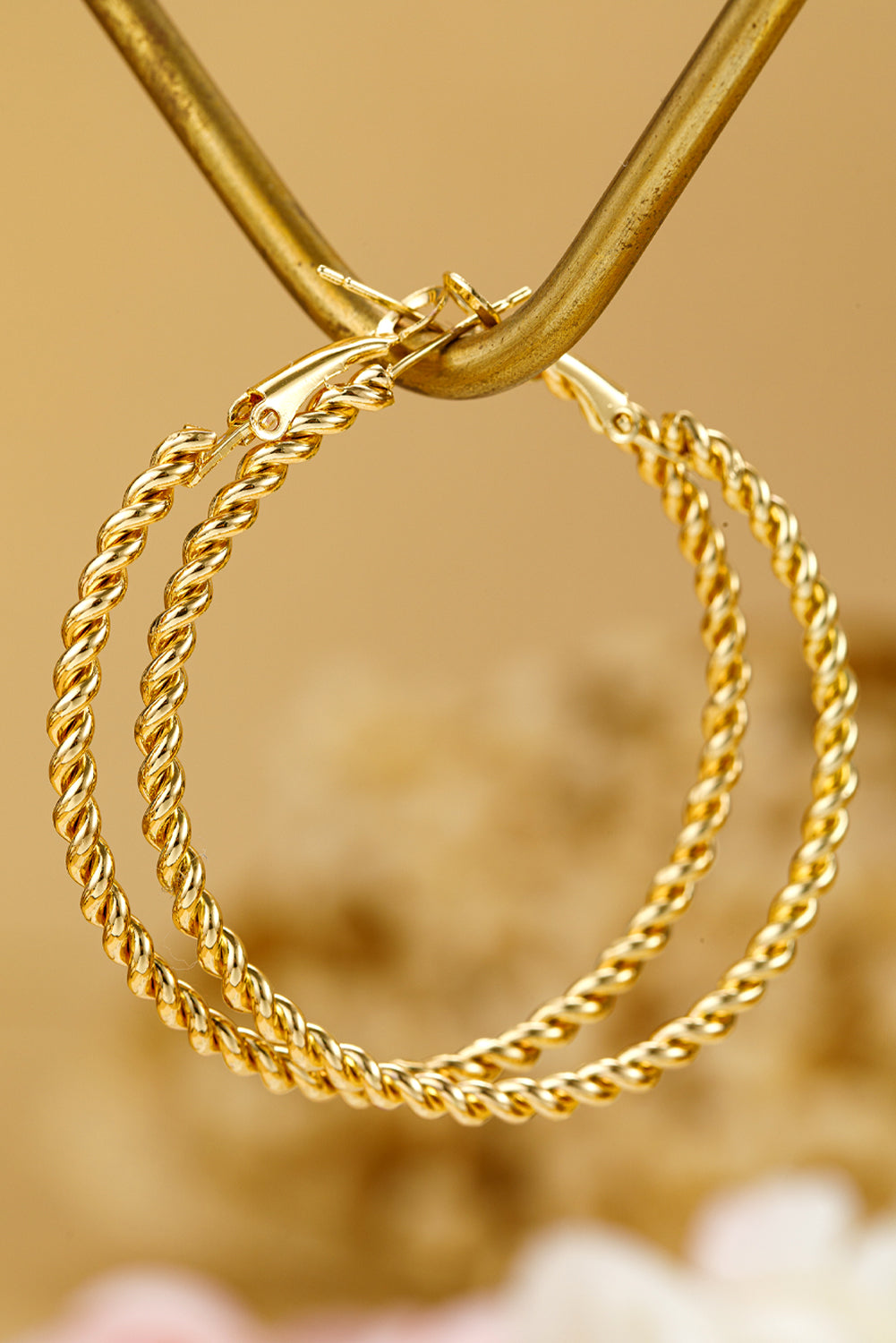 Gold Twisted Detail Plated Alloy Large Hoop Earrings
