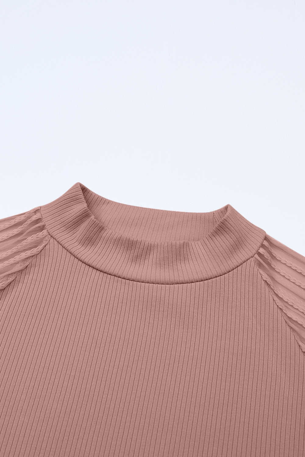 Gray Striped Mesh Long Sleeve Crewneck Ribbed Top