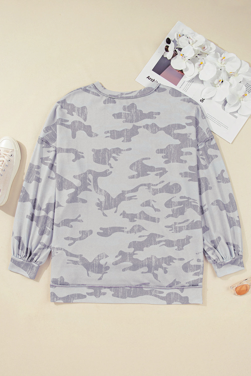 Dearlove Multicolour Retro Camouflage Print Exposed Seam Patchwork Drop Shoulder Sweatshirt