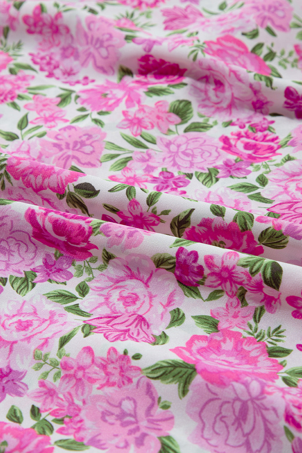 Pink Dainty Floral Smocked Puff Sleeve Flowy Long Dress