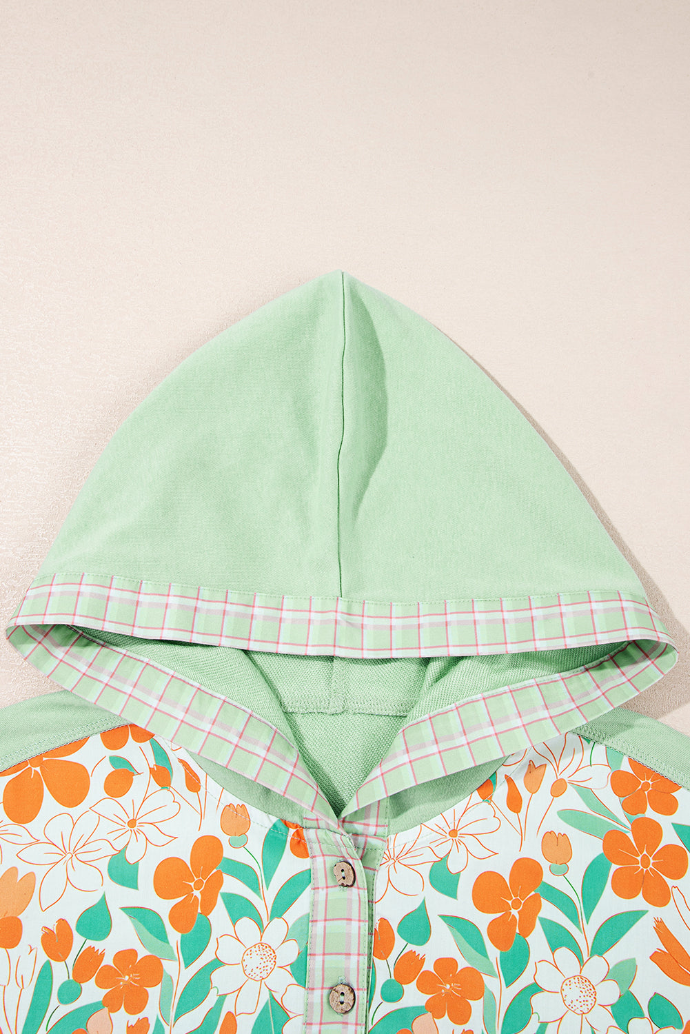 Clearly Aqua Lace Floral Patchwork Half Button Hooded Pullover