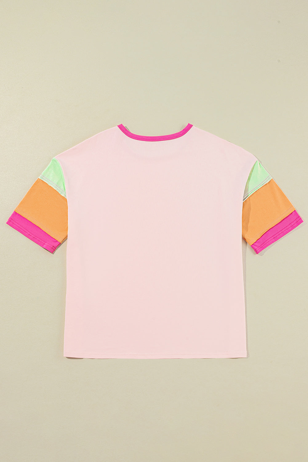 Pink Sequined Horseshoes Pattern Colorblock Half Sleeve Patchwork Tee