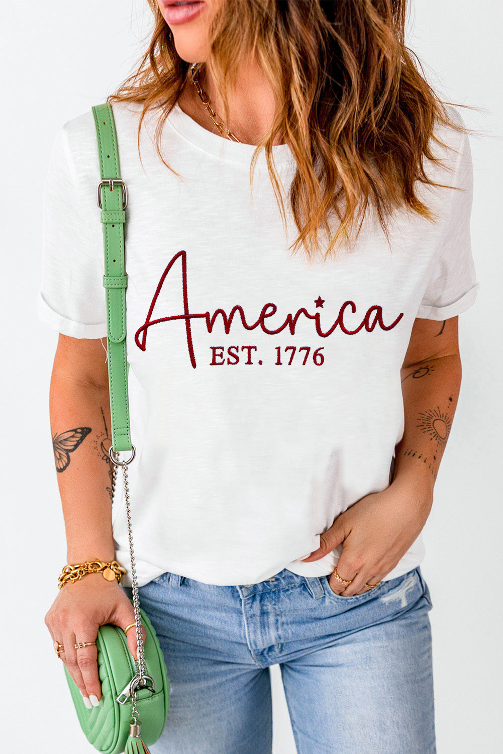 White July 4th Celerbration Bowknot Firework Graphic Tee