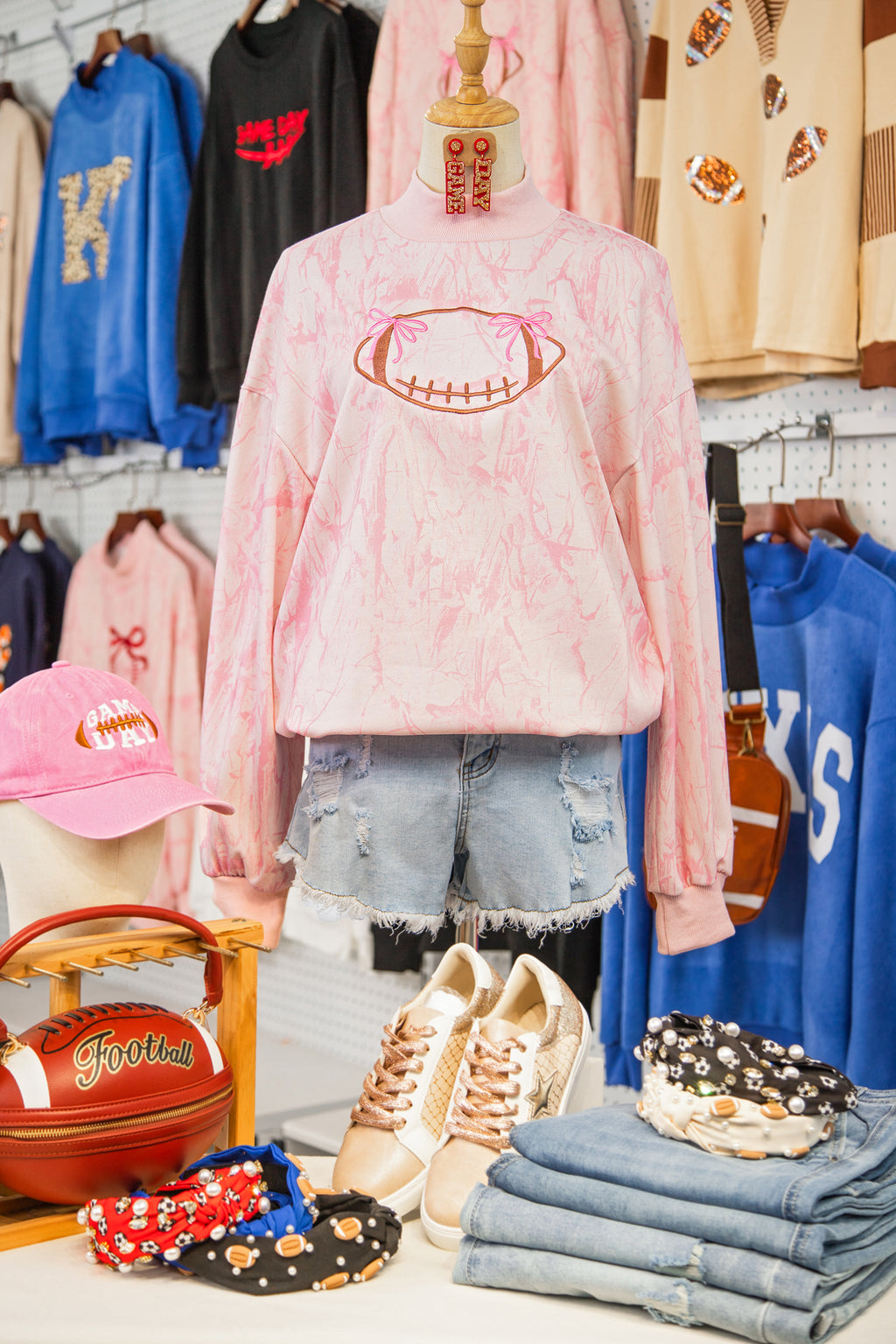 Pink Oversize Rugby Embroidered Camo Mock Neck Sweatshirt