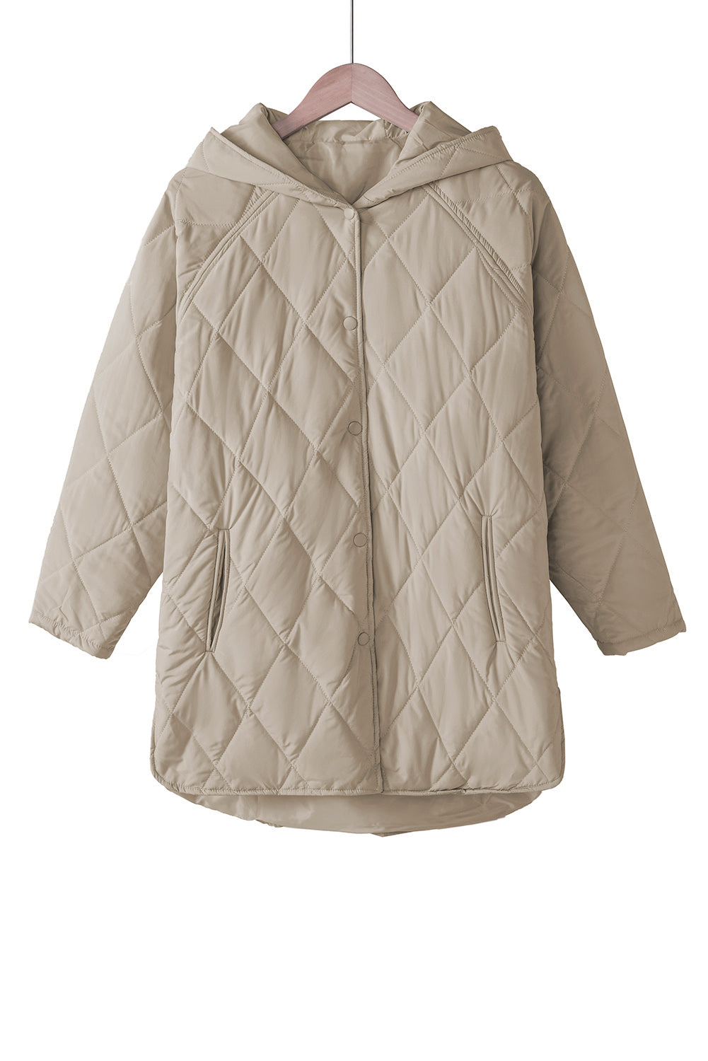 Green Quilted Snap Button Hooded Puffer Coat
