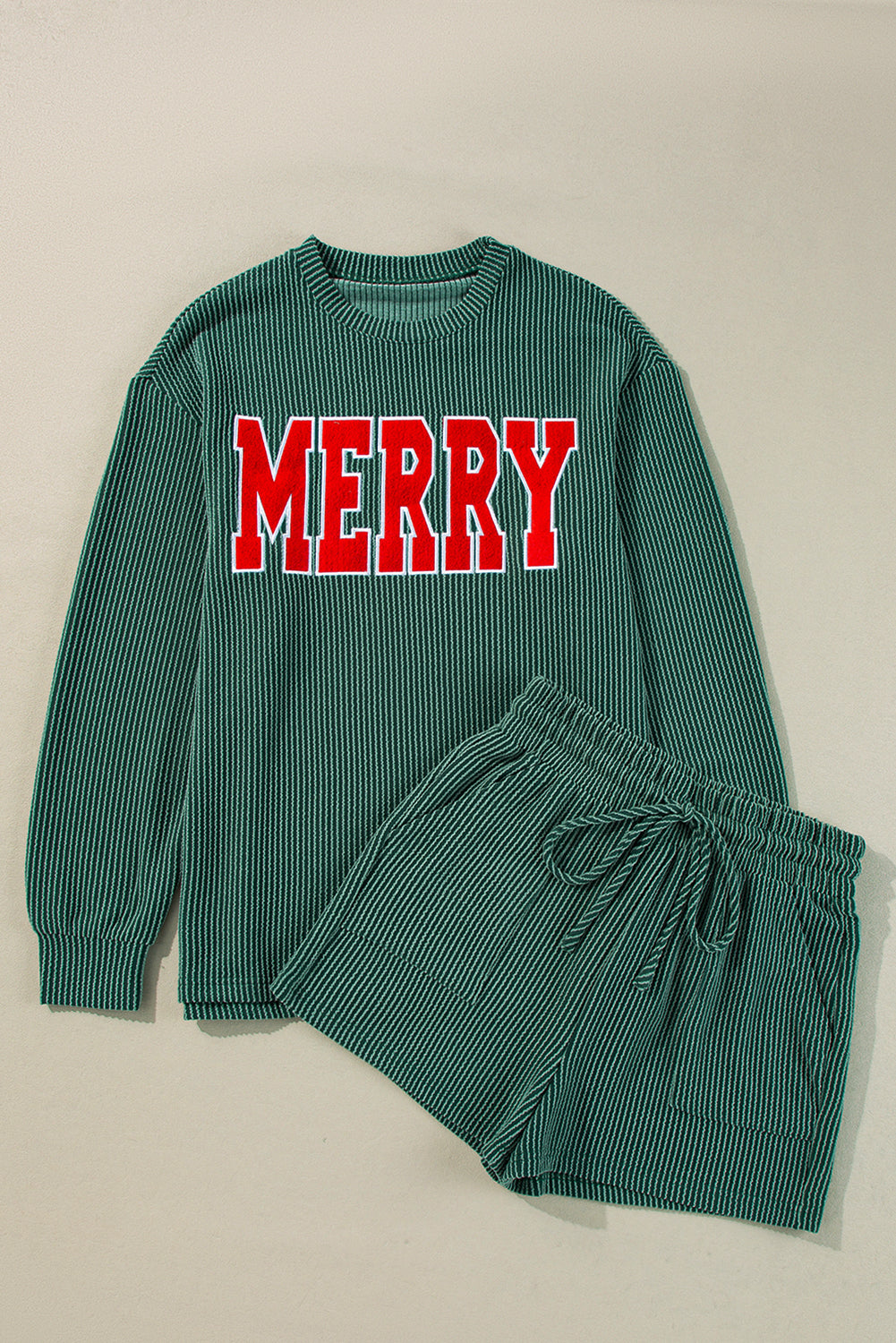 Black MERRY Corded Long Sleeve Top and Pockets Pants Set
