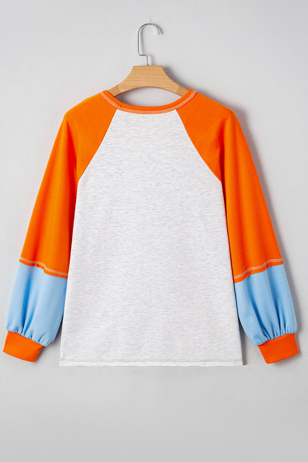 Light Grey Color Block Raglan Sleeve Contrast Stitching Loose Fit Top