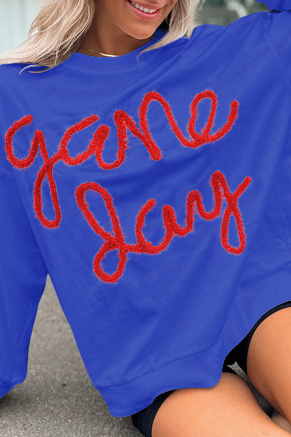 Russet Orange Tinsel Game Day Drop Shoulder Graphic Sweatshirt