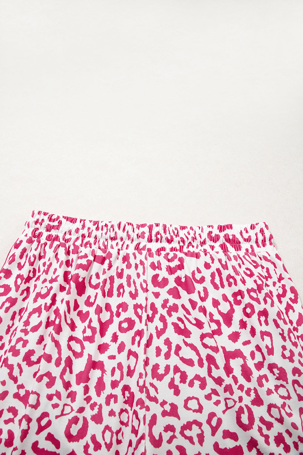 White Leopard Elastic Waistband Lace up Contrast Trim Casual Shorts